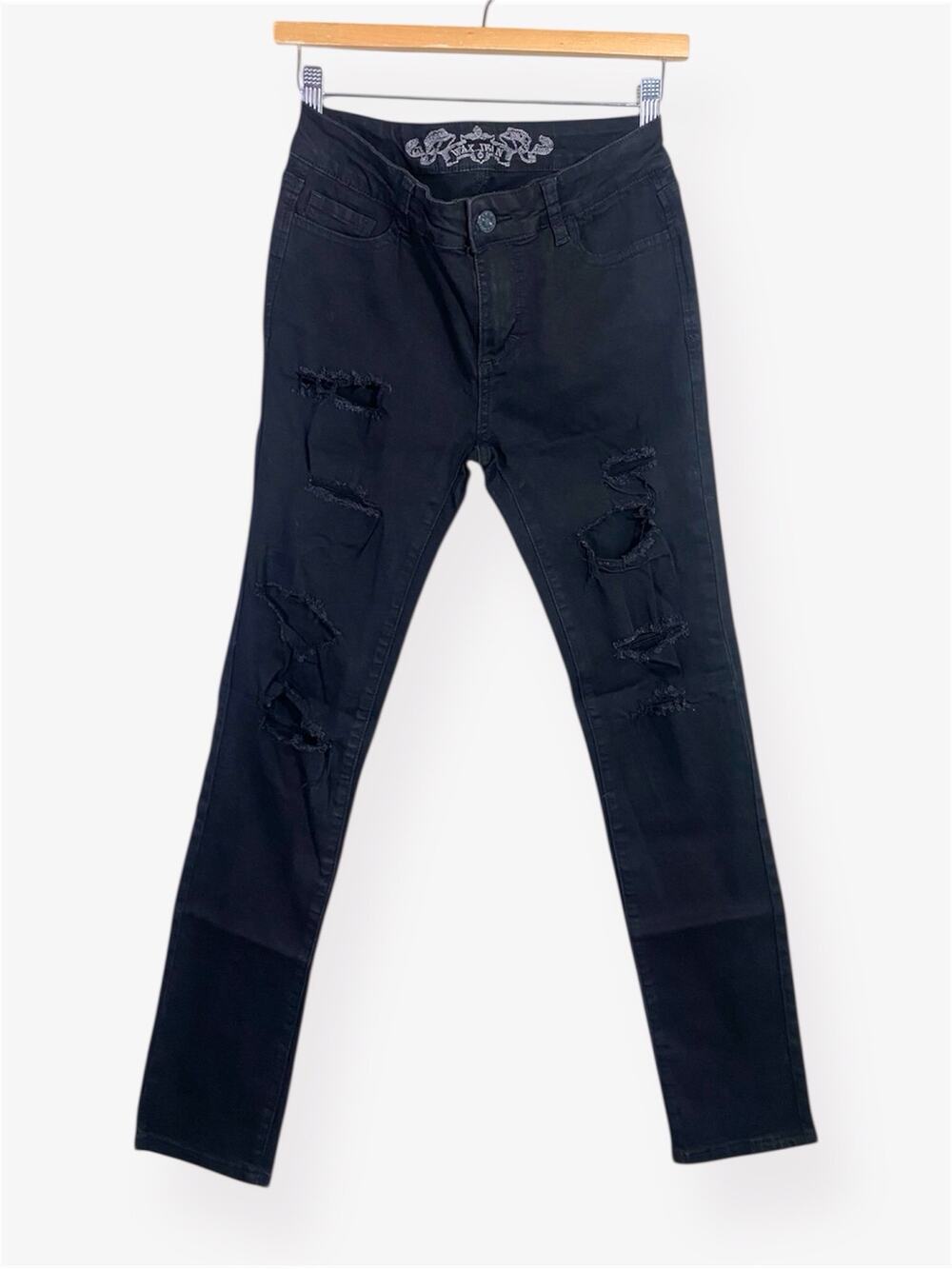 Wax Jeans Black Distressed Skinny Denim Pants Juniors 9